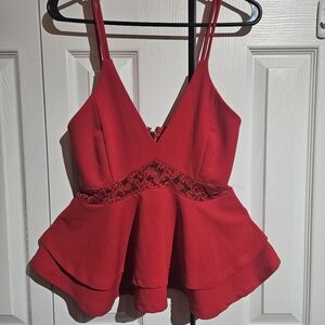 Cherry Red Lace Detailed Cropped Top | Revamped | Size Large